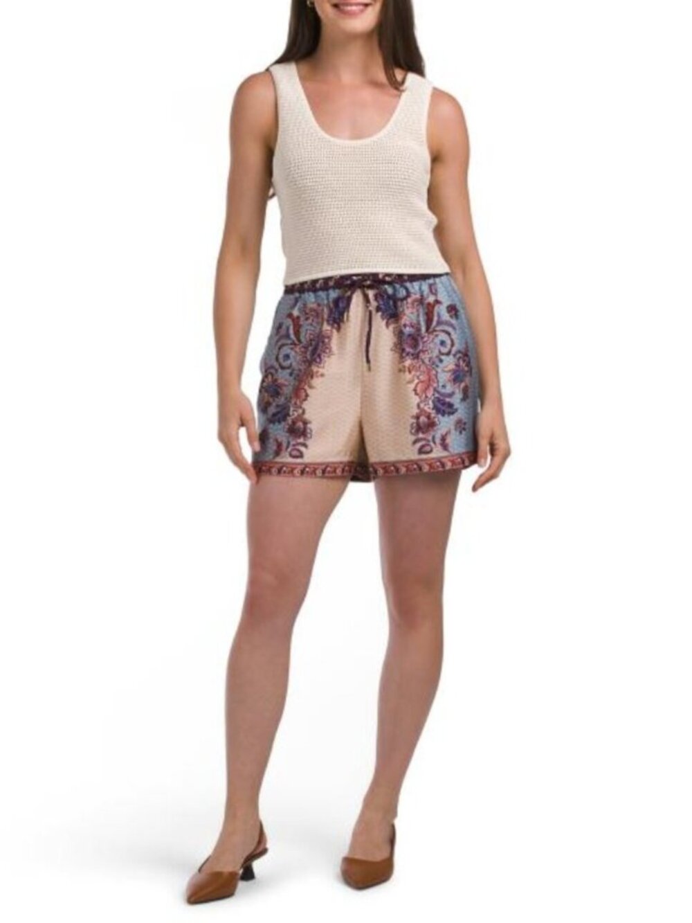 HOUSE OF HARLOW 1960 2pc Sweater Top And Satin Printed Shorts Set